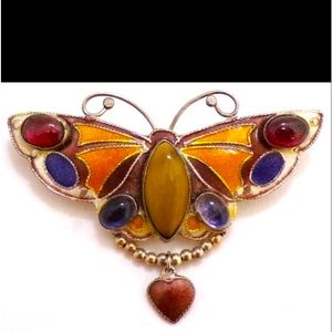 Vintage jelly belly enamel Sterling Silver Butterfly Brooch.